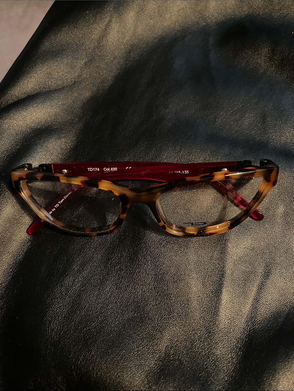 TD by Tom Davies Tortoiseshell Cat-Eye Glasses with Red/Burgundy Temples